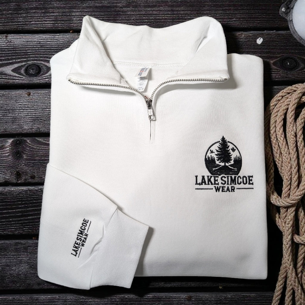 Lake Simcoe Wear™ Adult Unisex Quarter Zip Sweatshirt White