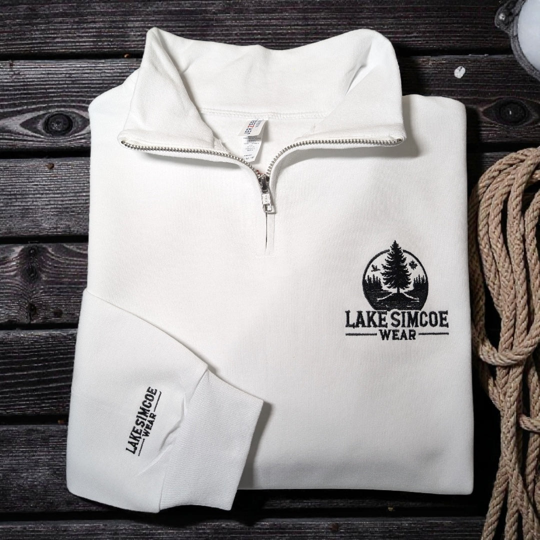 Lake Simcoe Wear™ Adult Unisex Quarter Zip Sweatshirt White
