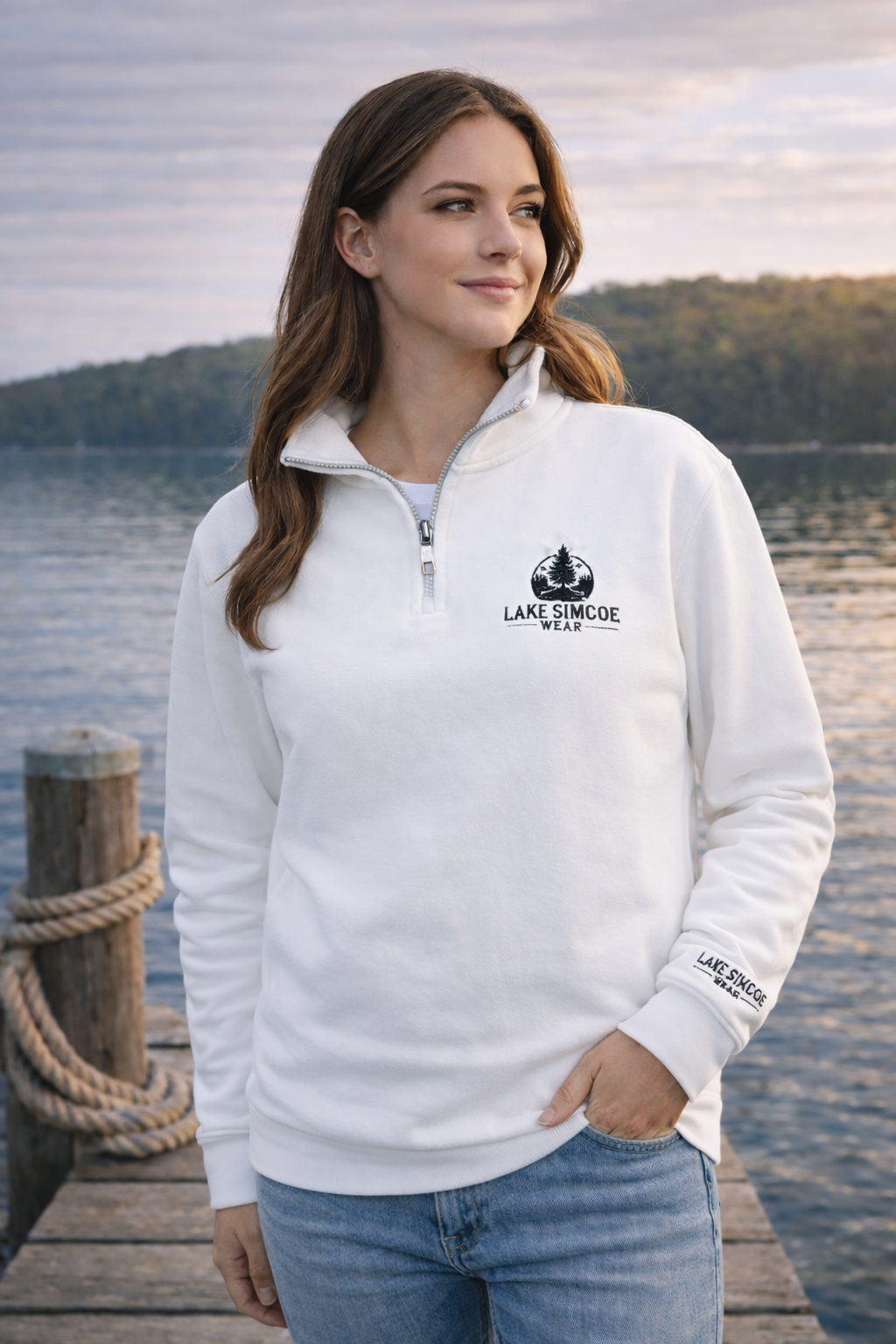 Lake Simcoe Wear™ Adult Unisex Quarter Zip Sweatshirt White