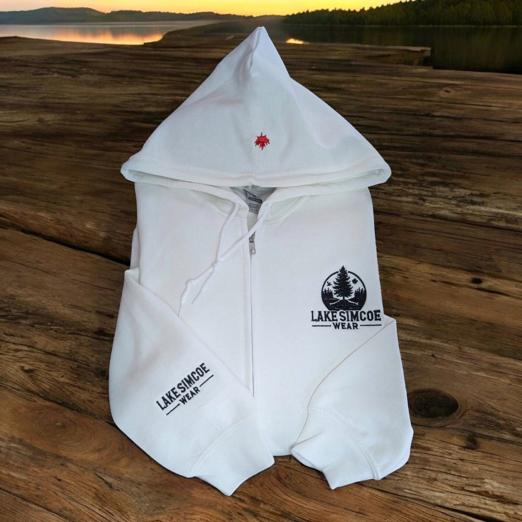 Lake Simcoe Wear™ Adult Classic Hoodie Full Zipper White