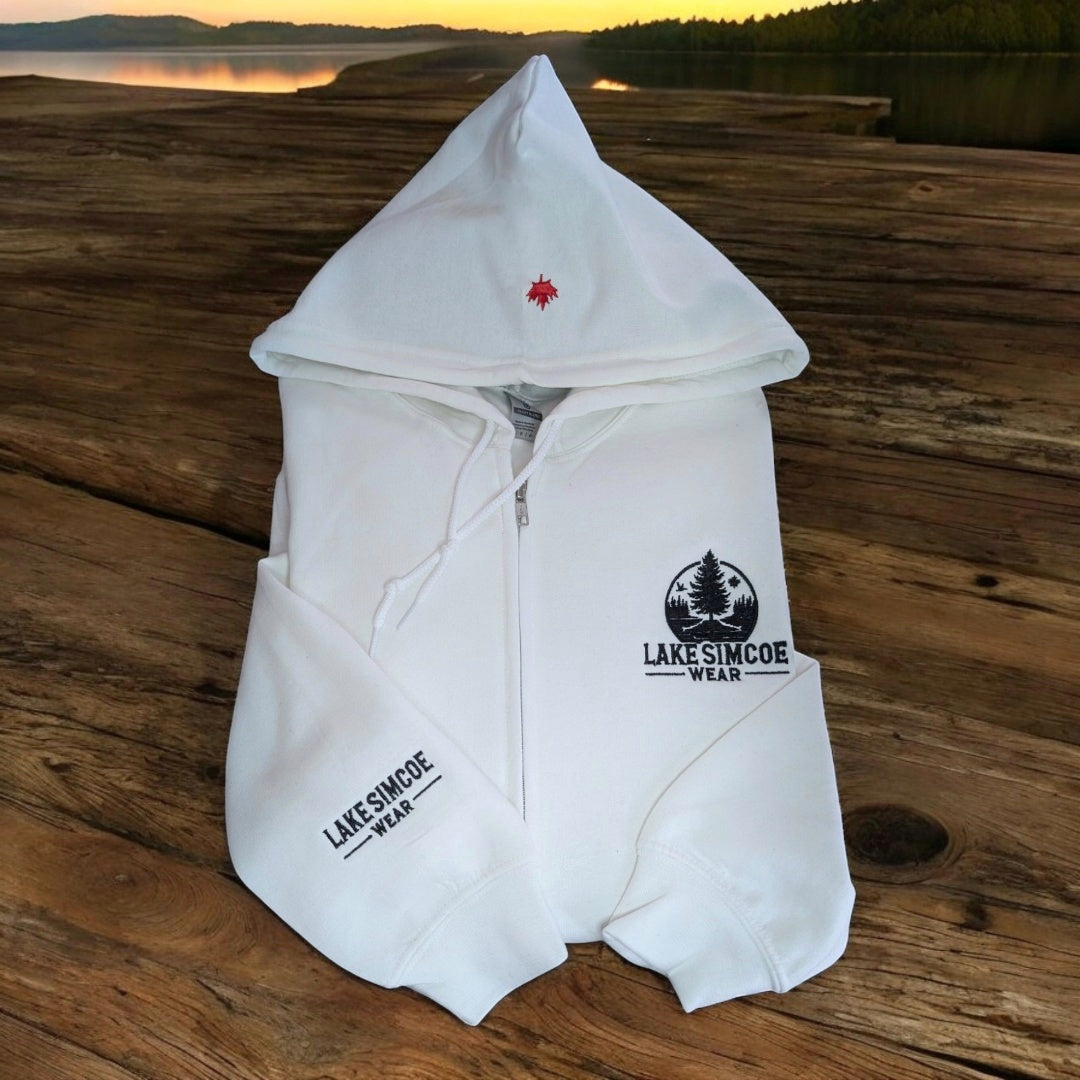 Lake Simcoe Wear™ Adult Classic Hoodie Full Zipper White