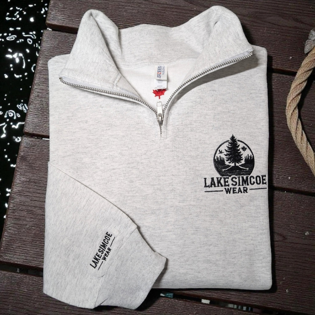 Lake Simcoe Wear™ Adult Unisex Quarter Zip Sweatshirt Ash Grey