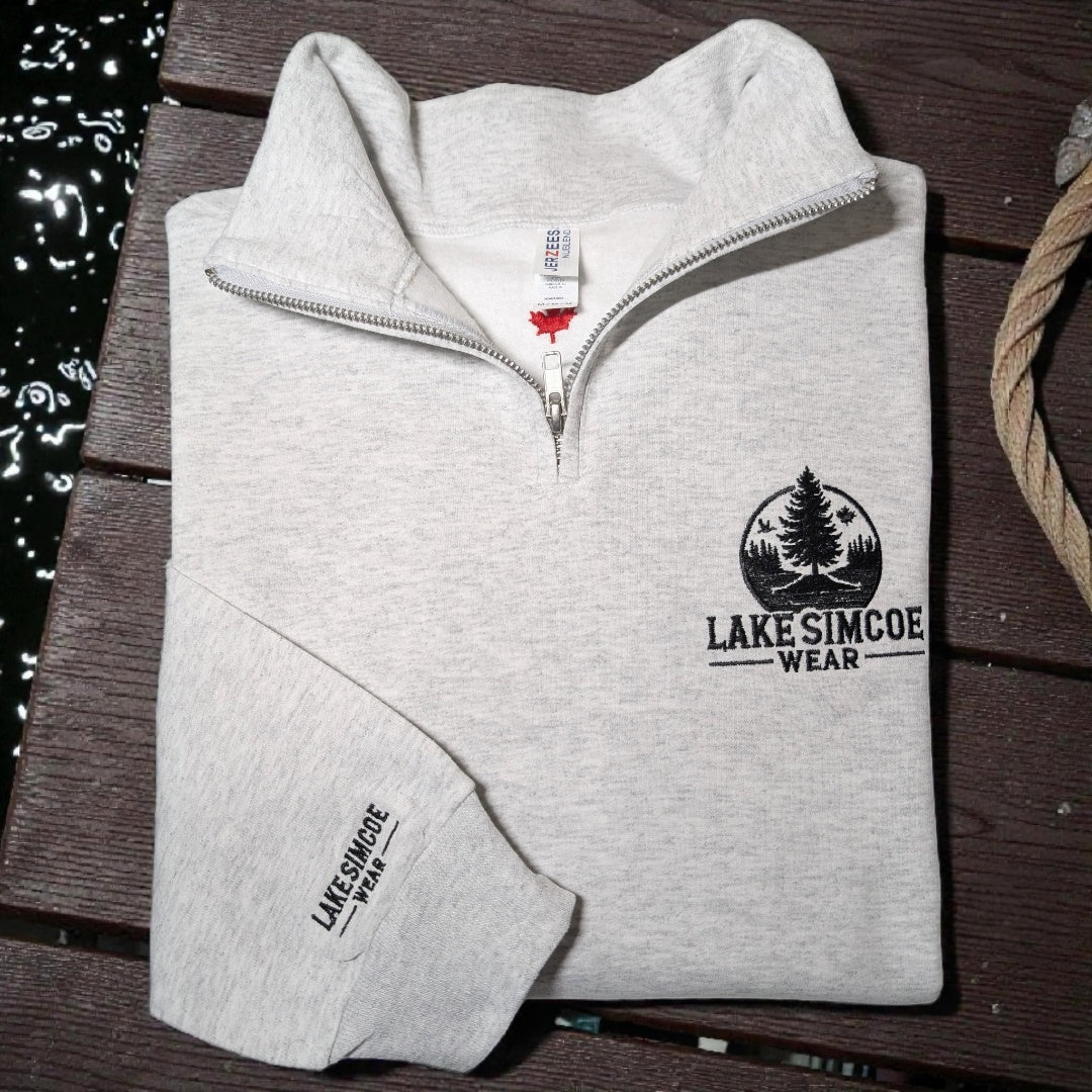 Lake Simcoe Wear™ Adult Unisex Quarter Zip Sweatshirt Ash Grey