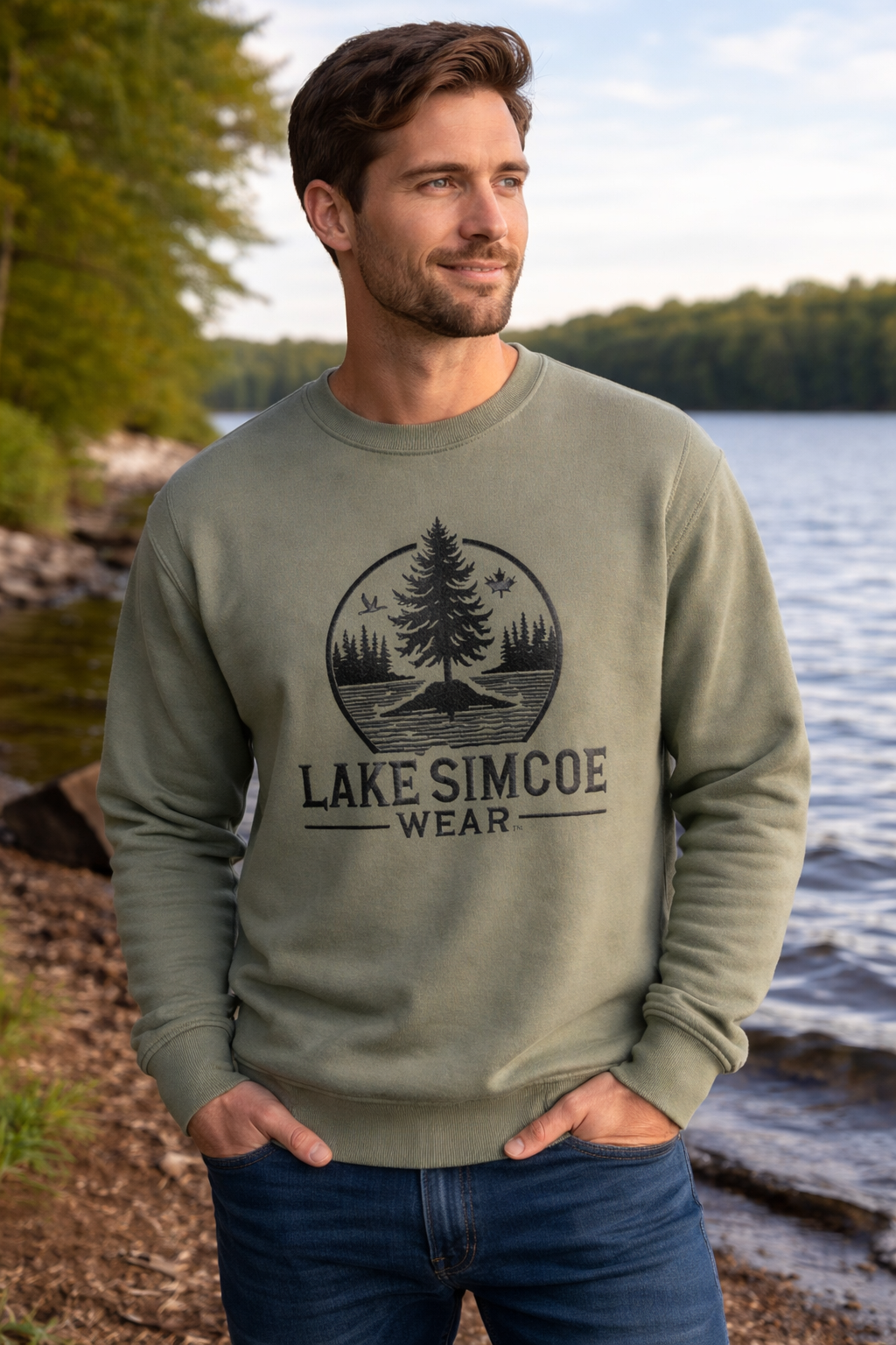 Lake Simcoe Wear™ Adult Classic Military Green Crewneck